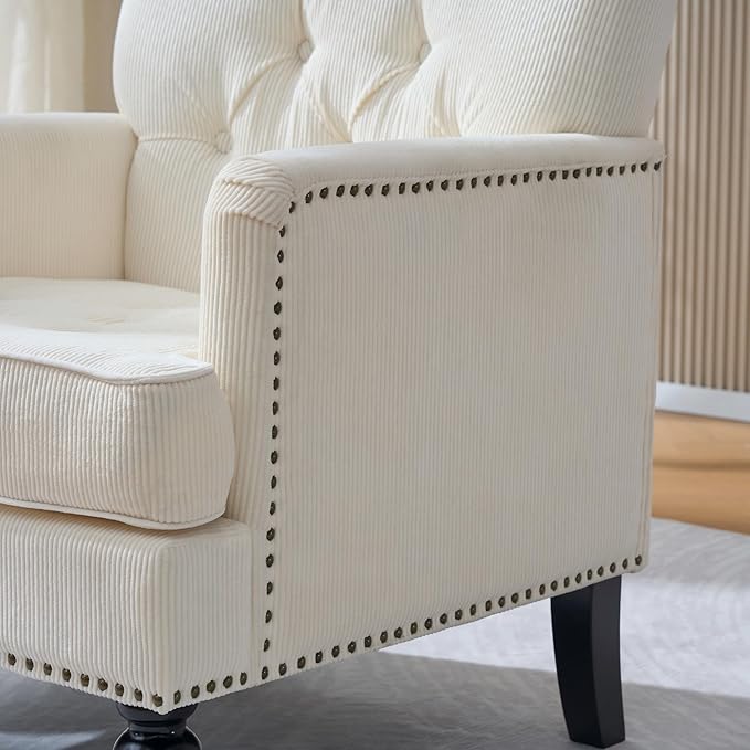 Club Chair Accent Chair Tufted Upholstered Button Armchair Linen Fabric Sofa Chairs for Bedroom Living Room Mid Century Modern Reading Chair