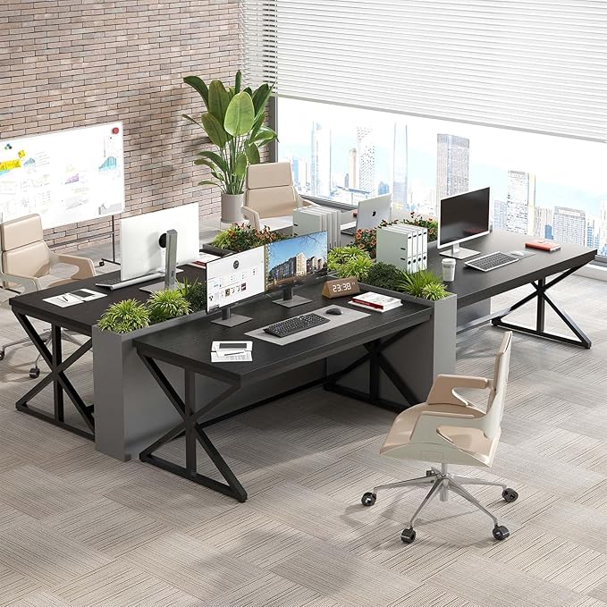 IBF 55 Inch Black Home Office Desks Modern Computer Desk for Writing Study Wood Metal Simple Gaming Work Table for Bedroom Industrial Wooden Pc Workstation Executive Desk Black Oak