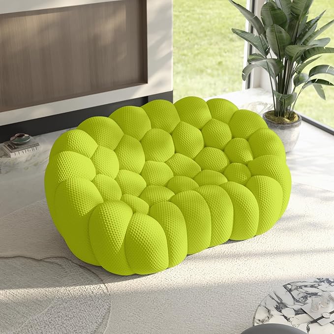 79.53'' Modern Bubble Sofa Love Seat Curved Couch Breathable Mesh Lazy Floor Sofa 3D Honeycomb Shape Bubble Couches for Living Room Office Apartment Small Space Fluorescent Green 2 Seater