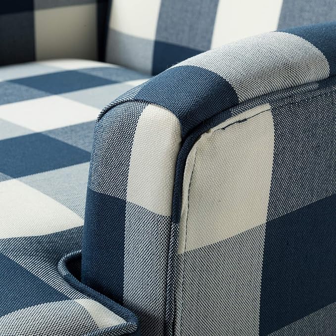 HULALA HOME Modern Accent Chairs Set of 2 Farmhouse High Back Buffalo Plaid Chairs with Wooden Legs &amp Nail Head Trim Comfy Upholstered Armchairs for Living Room/Bedroom (Buffalo Navy)