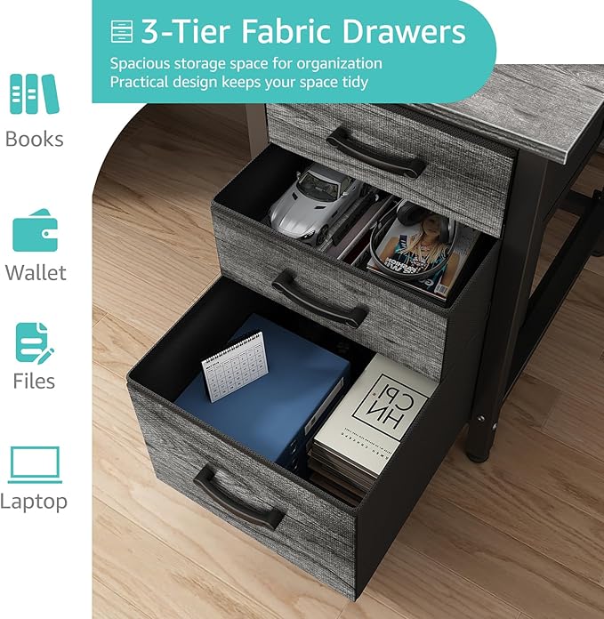 Lufeiya Computer Desk with File Drawers Cabinet 47 Inch Home Office Desks with Filing Cabinet for Small Space Gaming Study Writing Table PC Desks Gray