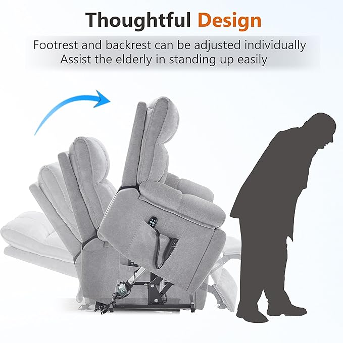 Oversized Power Lift Recliner Chair for Elderly Dual Motor Lift Chair with Vibration Massage &amp Lumbar Heating Standing Assistance Recliner with Cup Holders for Living Room - Chenille Fabric Gra