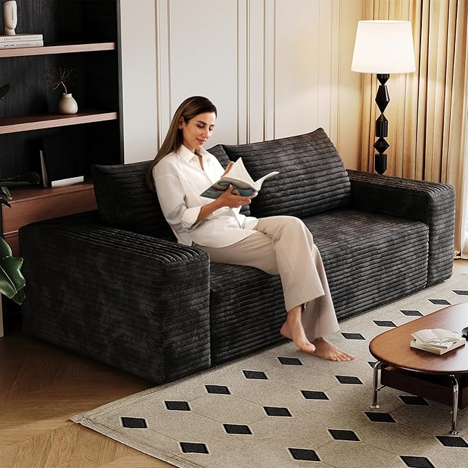 63 Boneless CouchNo Assembly RequiredLoveseat Velvet Couch Soft and Comfortable for Living Rooms Bedroom and Dormitories (Black 1)
