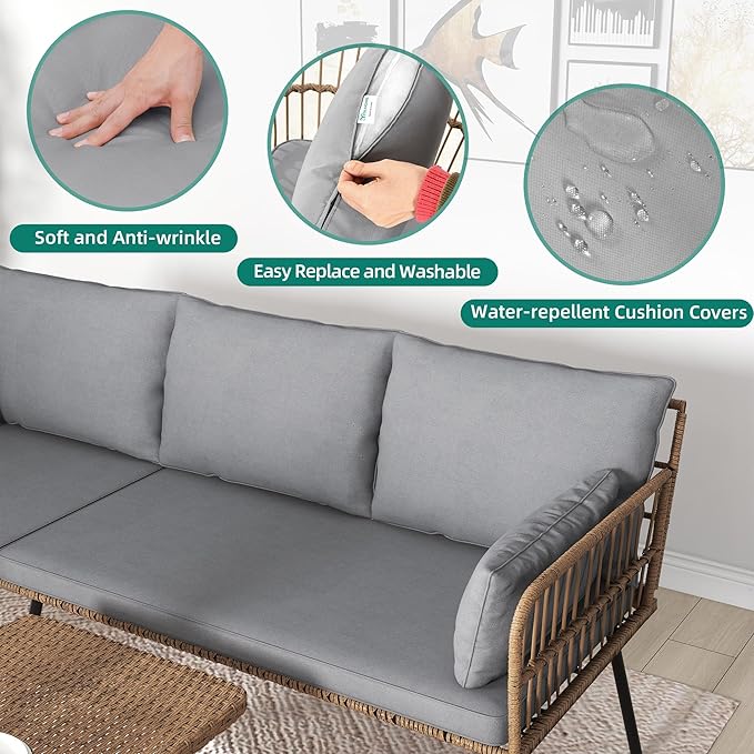 YITAHOME 4 Pieces Sectional Sofa Couch L-Shaped Sofa with 5 Seater for Living Room Detachable Lounger with Thickness Cushions and Side Table - Grey