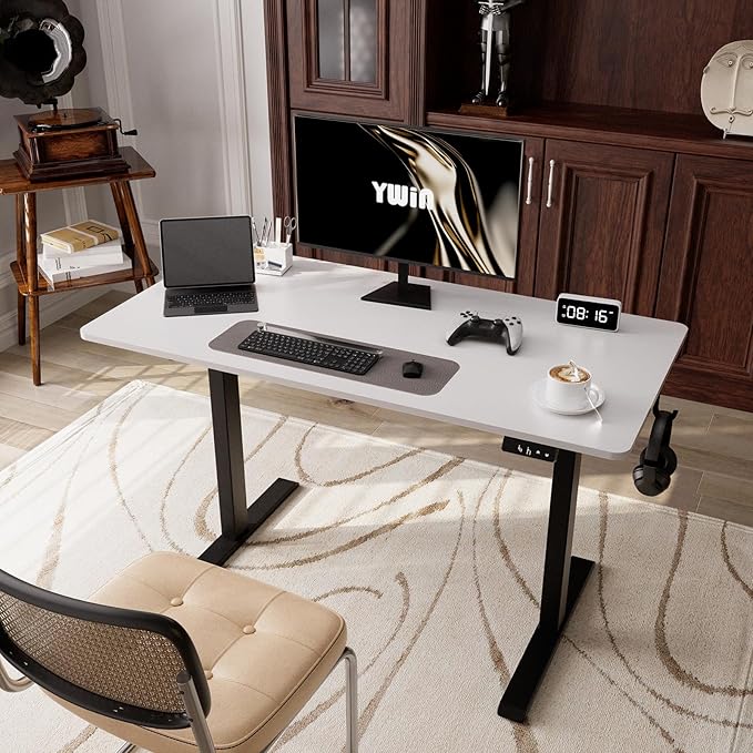Ywin Electric Height Adjustable Standing Desk with Wheels 63 x 24 inches Ergonomic Stand Up Desk for Home Office