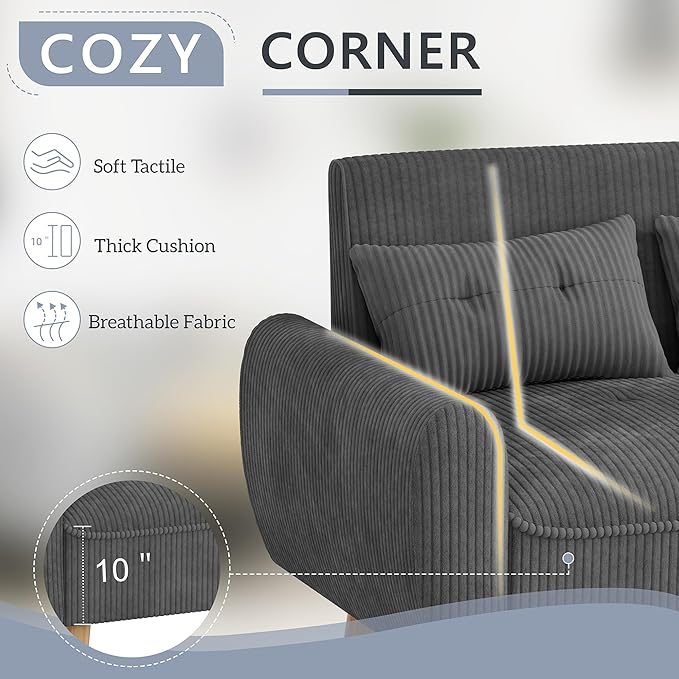 Shintenchi Small Modern Loveseat Couch Sofa Mid Century Fabric Upholstered 2-Seat Sofa Couch Love Seats Furniture for Small Space Dark Grey