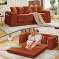 82'' Convertible Sofa Bed 2-in-1 Boneless Sleeper Sofa with Cup Holder &amp Pocket Corduroy Loveseat Sleeper Couch with 5 Pillows Pull Out Couch for Living Room Bedroom No Assembly (Orange)