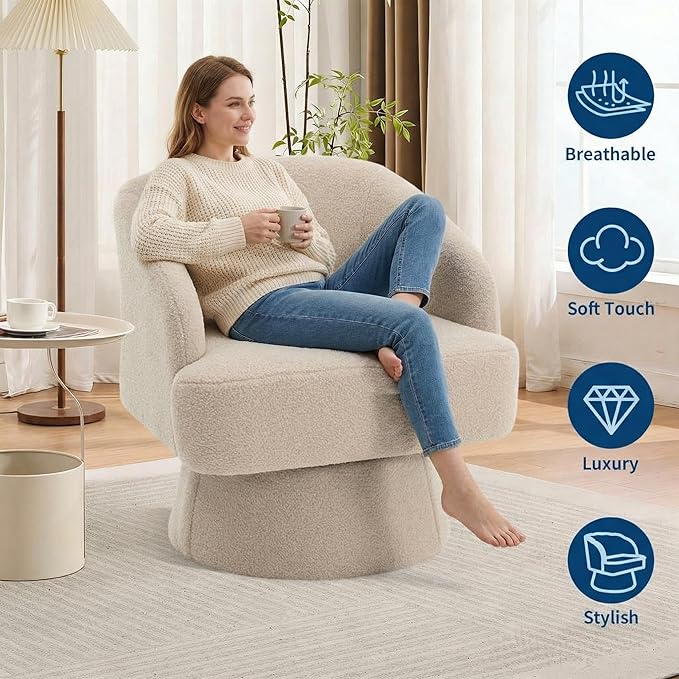 Swivel Barrel Chair - Velvet Upholstered Modern Armchair with Striped Backrest &amp Plush Padding Round Lounge Chair for Living Room Bedroom (Camel-Openwork-(2 Pcs))