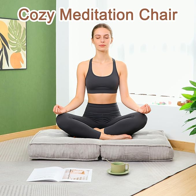 Adjustable Floor Chair with Back Support 6-Position Folding Meditation Chair Floor Sofa Chairs for Adults Comfy Accent Chairs for Reading Gaming Living Room Bedroom Light Grey