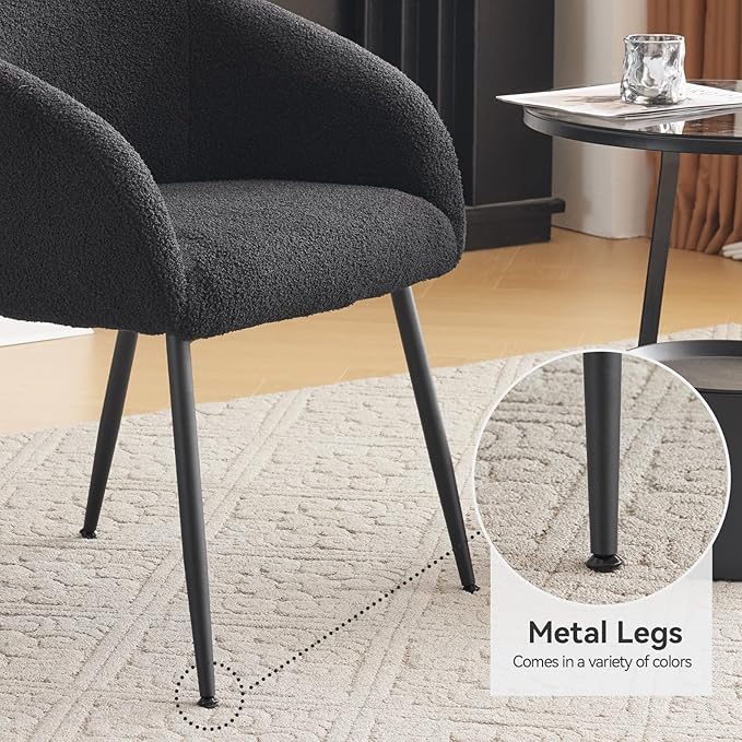 Modern Vanity Chair Living Room Chair with Metal LegsTeddy Fabric Dining Chair Comfy Accent Chair for Makeup Room Waiting Room Dressing Room Bedroom Dining Room Home Office (1PCS Black)