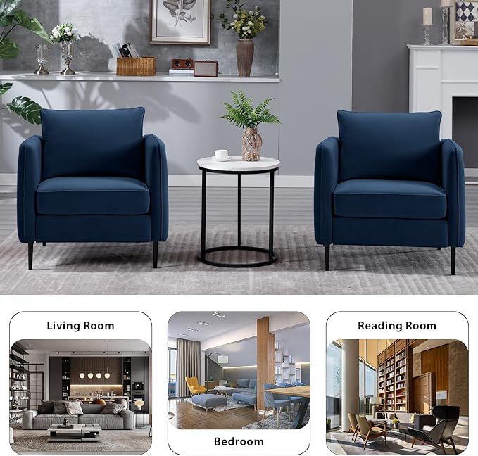 Accent Chair for Living Room ChairsVelvet Modern Upholstered Chairs Living RoomCozy ArmchairBarrel Chair (2 Navy)