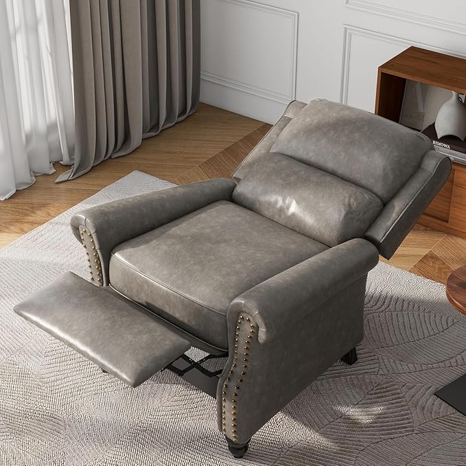 UIXE PU Leather Pushback Recliner Chairs Set of 2 Overstuffed Armchair Push Back Accent Chair for Living Room Rivet Trim Club Chair Home Theater Single Sofa Bedroom Side Reading Seat - Gray