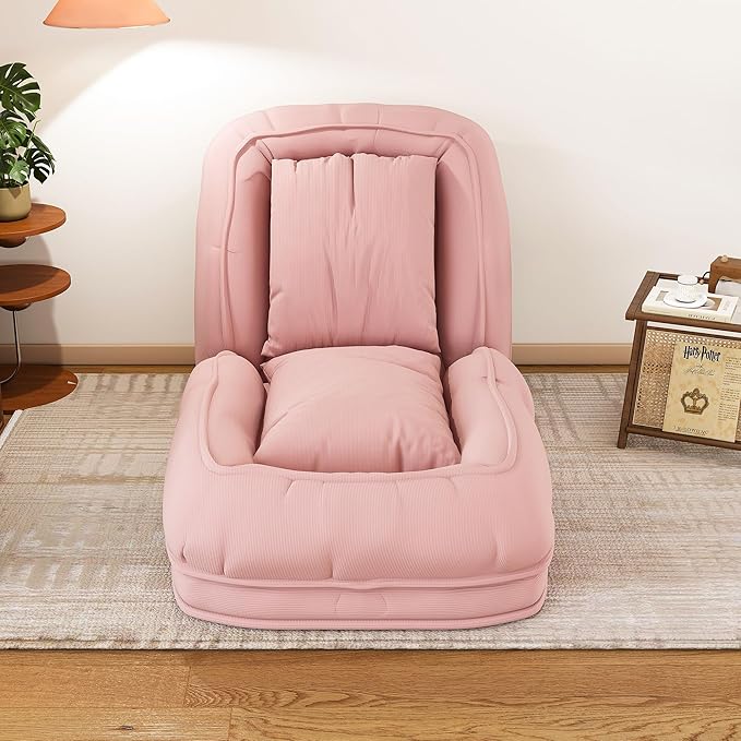 71 Upholstered Human Dog Bed for Adults &amp Pets 5 Adjustable Foldable Lazy Sofa Bed with 2 Soft Pillows for Bedroom Living Room Reading Corner Pink