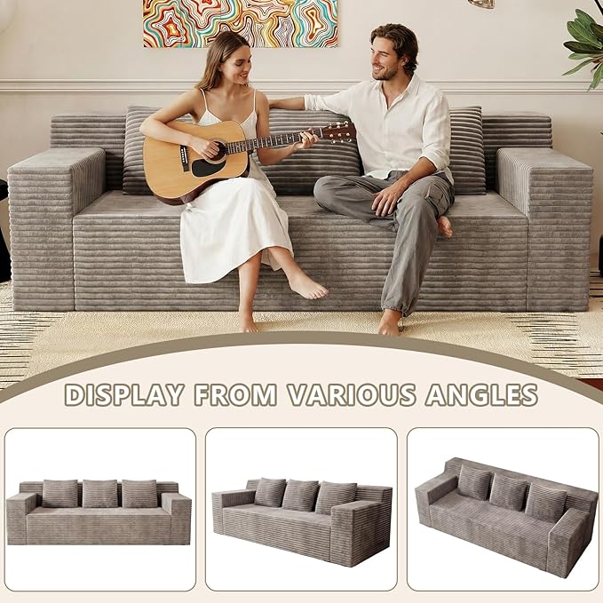 71 Love Seat Couches Corduroy Boneless Loveseat with Deep Seats 2 Seat Couch Apartment Size Couch with 3 Pillows&ampSide Pockets for Bedroom Office No Assembly Required Camel