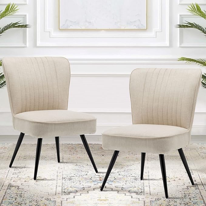annjoe Armless Dining Chair Accent Chairs Upholstered Slipper Chair Single Sofa Living Room Chairs with Metal Leg Set of 2 for Home Kitchen Office Bistro Cafe Ivory