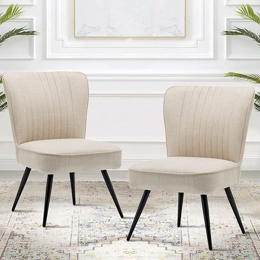 annjoe Armless Dining Chair Accent Chairs Upholstered Slipper Chair Single Sofa Living Room Chairs with Metal Leg Set of 2 for Home Kitchen Office Bistro Cafe Ivory