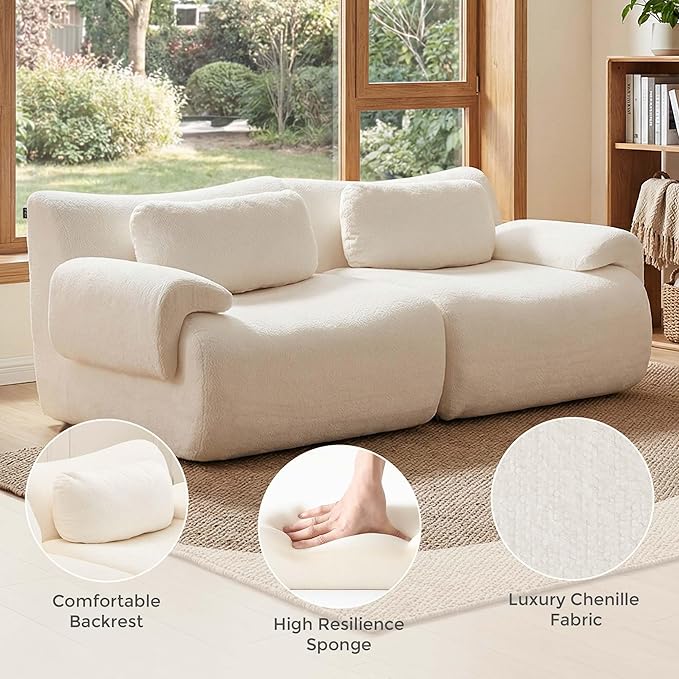 72 Loveseat Cloud Couch Sofa Modular Boneless Sectional with Memory Foam 2 Seater Chenille Sofas No Assembly Modern Love Seat Couches for Bedroom or Small Spaces Beige