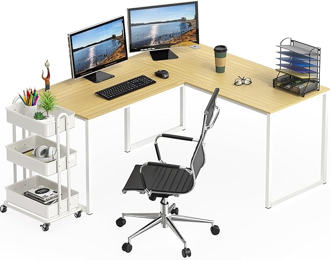 SHW Mission 55 x 60 Inches L-Shape Home Office Computer Desk Oak