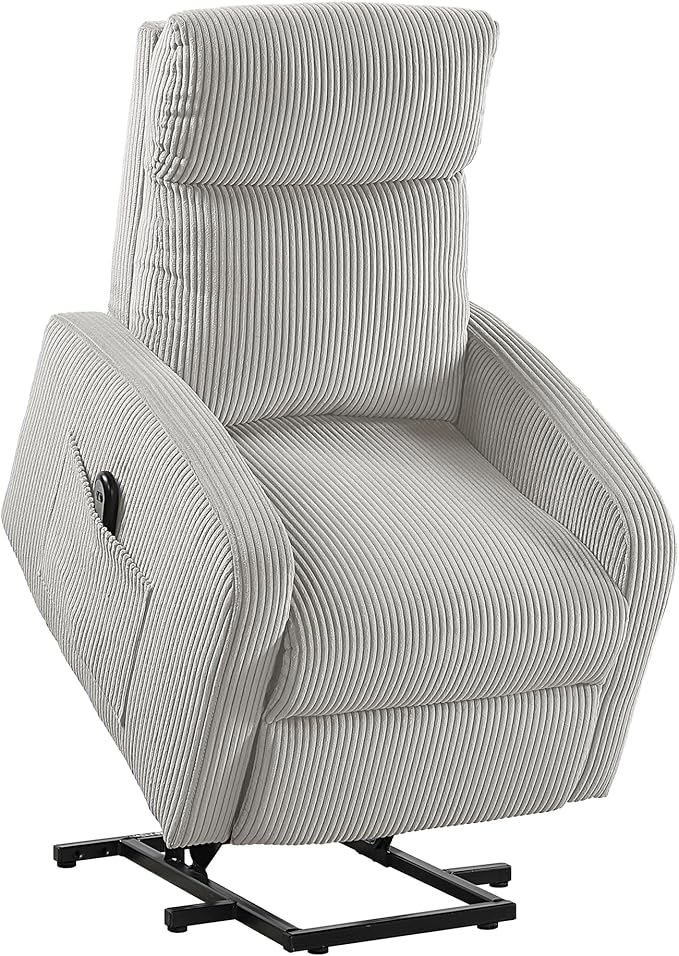 Lexicon Power Lift Recliner Chair for Elderly with Remote Control Gentle Lift Motion Side Pocket Armrest Corduroy Upholstered Electric Recliner for Living Room/Bedroom Easy Assembly Light Gray