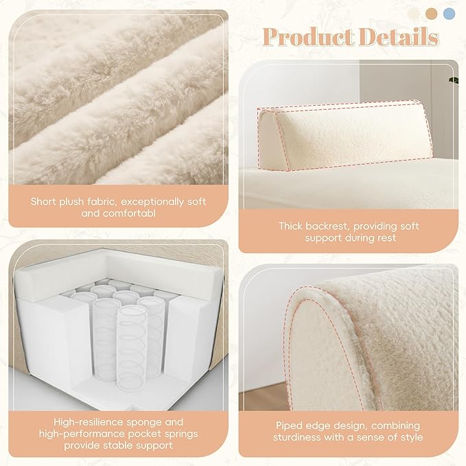 Merax Modern Oversized Upholstered Floor Chaise Lounge Modular Single Sofa Couch Sleeper Bed with Foam-Filled No Assembly Required Biege