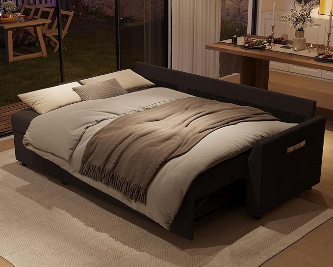 Jocisland Sofa Bed L Shaped Sleeper Sofa with Storage Chaise Pull Out Sofa for Living Room Guest Room Apartment Grey Boucle Couch