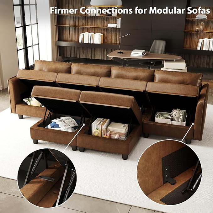 LLappuil Modular Sectional Sofa Pair of Side Armrest Module for Customize Couch Modern Brown Faux Leather
