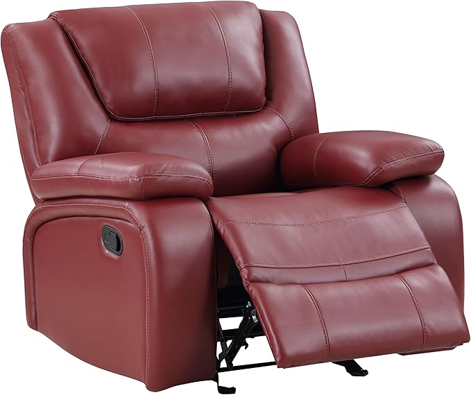 Coaster Home Furnishings - Camila - Leatherette Upholstered Glider Recliner Chair - Manual Recline Padded Armrests Plump Back Smooth Gliding Motion - Living Room - 38-Inch - Red - 610243