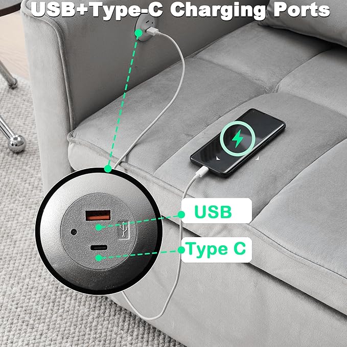 Velvet 3-in-1 Convertible Sofa Bed - USB Charging Port Adjustable Backrest Loveseat Sleeper for Small Space Apartment Versatile Futon Pull Out Couch for Living RoomGray