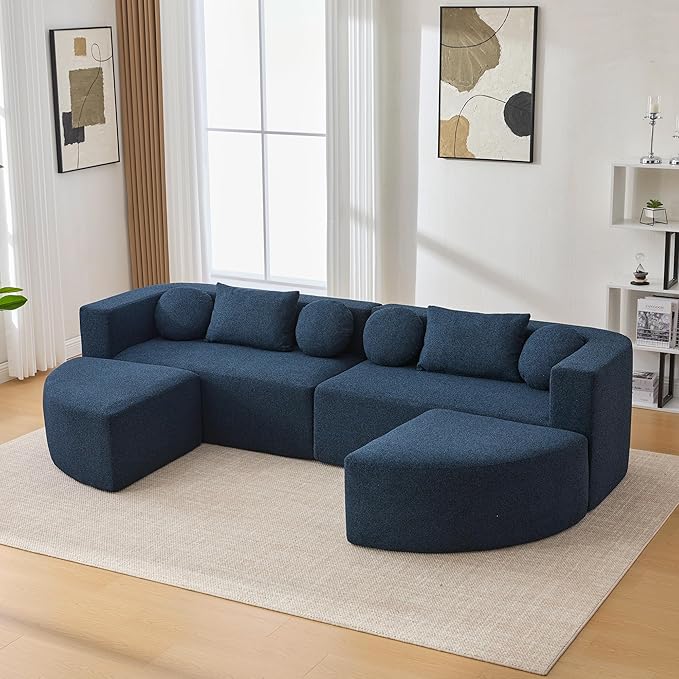 Boneless Couch Modular Sectional Sofa 114.9 Free-Combined Sofa Couch Sofa Bed Compression Sofa with Deep Seating and Curved Design for Living Room (Blue#20)
