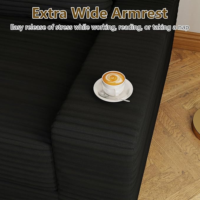 70.78 Loveseat Sofa Modern Small Corduroy Couch Comfy Deep Seat for Living Room Bedroom Apartment Home Office No Assembly Black