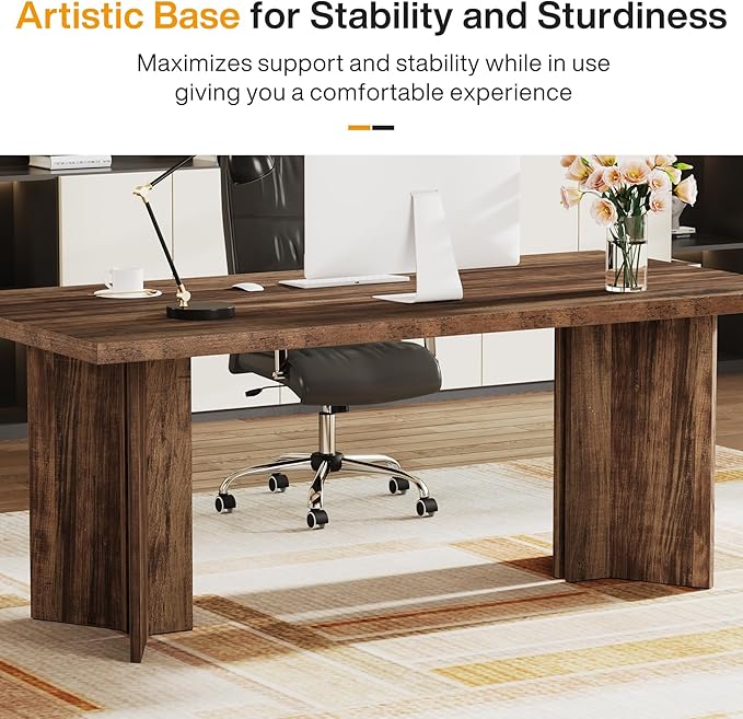 Tribesigns 63-inch Executive Desk Vintage Office Computer Desk with Large Tabletop Farmhouse Wood Writing Conference Table Workstation for Home Office Study Dark Brown