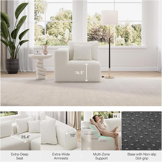 Novilla Modular Sectional Sofa Modern Cloud Sectional Couch with Smarts Coil® Support Upholstered Boneless Couch for Living Room Apartments Bedroom No Assembly Required Beige (Ottoman)
