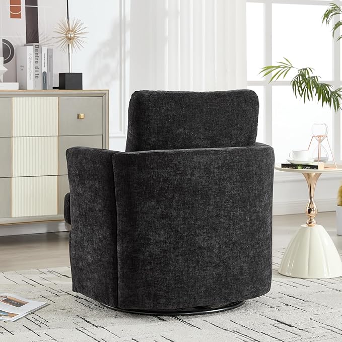 360° Swivel Accent Armchair Chair Swivel Black Round Barrel Chair Upholstered Chenille Accent Chairs for Living Room Bedroom Reading