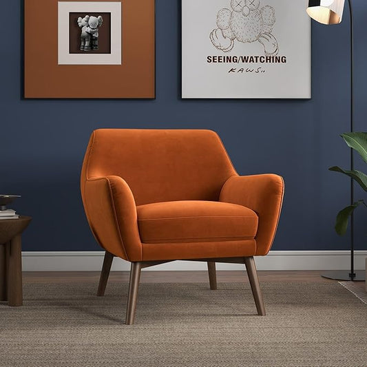 GDFStudio Mid-Century Modern Comfy Accent Chair Upholstered Boucle Lounge Vanity Chair with Back &amp Solid Wood Legs Armchair Sofa Chair for Bedroom Living Room Makeup Burnt Orange &amp Brown