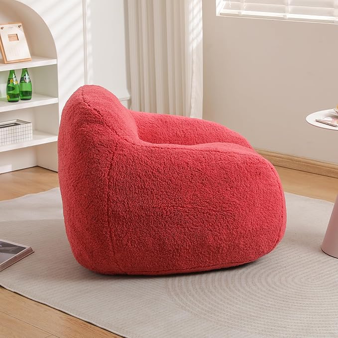 39 Single Armchair Sofa - Comfy Memory Foam &amp Soft Faux Fur | Modern Minimalist Design with Ergonomic Armrest for Living Room TV WatchingReadingRose Red