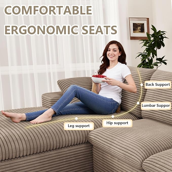 107 Cloud Couch Modular Sectional Couchs with Chaise Lounge L-Shape Boneless Couches for Living Room Corduroy Sofa with Deep Seat No Assembly Required (Camel Left Facing Chaise)