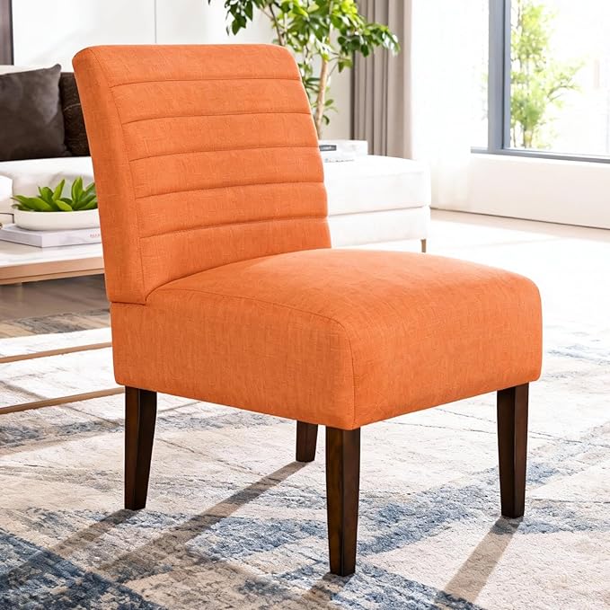 Anwick Orange Modern Accent Chair Mid Century Upholstered Living Room Chair with Wood Legs Comfy Small Accent Chair with Back for Small Spaces Office Bedroom Reading Spaces (Orange2)