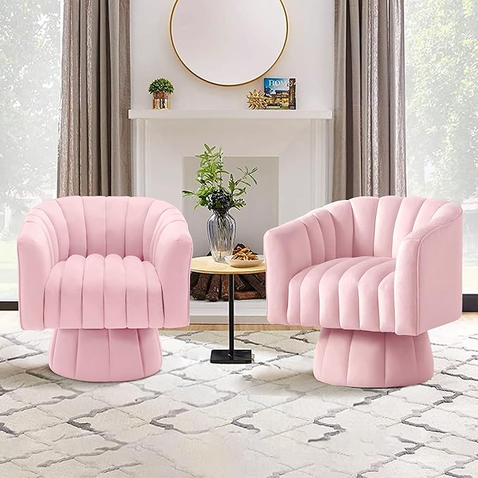 YSICK Swivel Accent Chair360°Swivel Barrel Chairs Mid-Century Chair with Wide Upholstered Modern Velvet Fabric Round Armchair for Living Room Lounge Bedroom