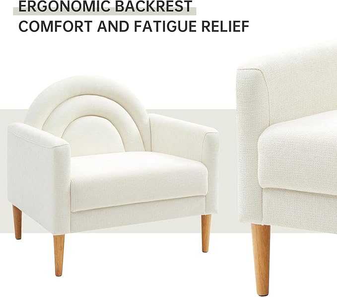 Accent Chair Reading Chair with Armrest Small Comfy Chair for Small Spaces Modern Linen Upholstered Armchair for Bedroom &amp Living Room Single Sofa Chair with Wood Legs Easy Assembly (Cream)