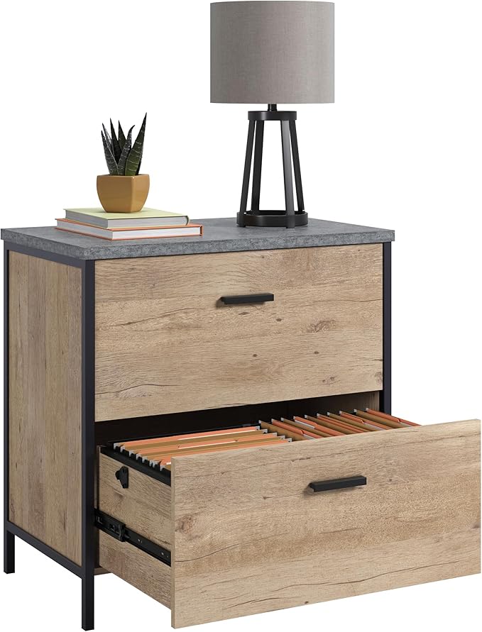 2 Drawer Small File Cabinet with Lock Under Desk Locking Drawers Modern Storage CabinetOrganizer for Home Office Filing CabinetsBrown