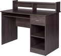 OneSpace Essential Computer Desk Modern Office Desk with Hutch and Pull-Out Keyboard Tray Grey Oak