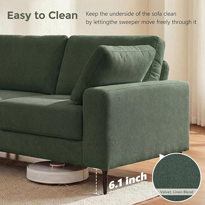 84.3 Modern Loveseat Sofa Comfy Couches with Spring Cushion Solid with Wood Frame 2 Pillows Included Mid Century Modern Design Home Sofa for Living Room Light Green