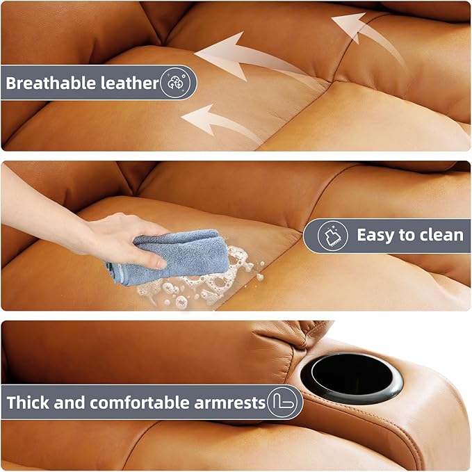 Power Lift Recliner Chair for Elderly Electric Recliner Chairs for Adults with Massage and Heat Cup Holders Remote Control USB Ports Side Pockets Leather (Golden Orange)