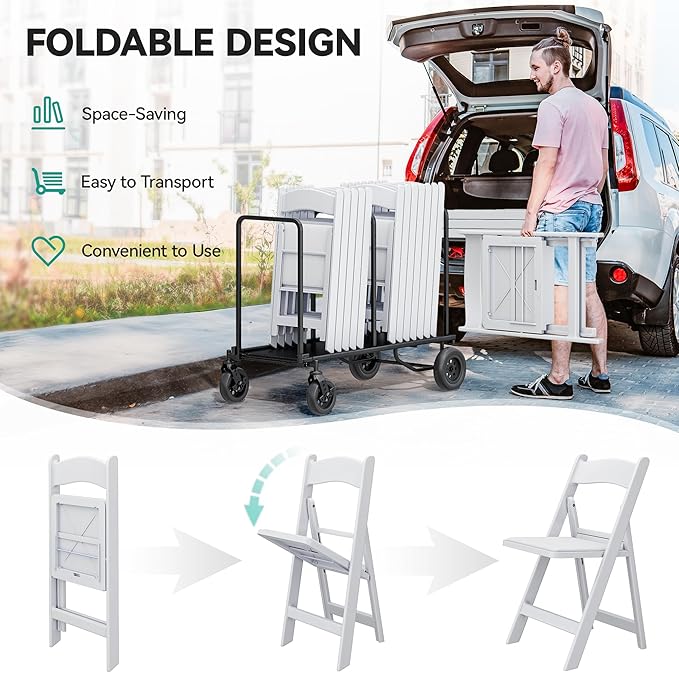 YITAHOME White Folding Chairs Set of 8 Sturdy Resin Folding Chairs with Padded Seat for Extra Comfort (550 lbs) Stackable White Chairs for Events Weddings Parties Picnics Yoga