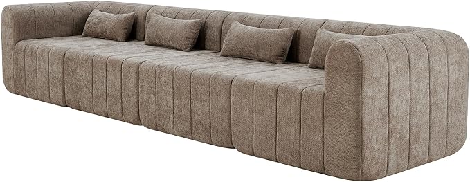 145.5 Inch Modular Full-Compressed Sectional Sofa Polyester Upholstered Modular Sofa with 4 Pieces Compressed Sponge Modular Couch for Living Room (Espresso-X200)