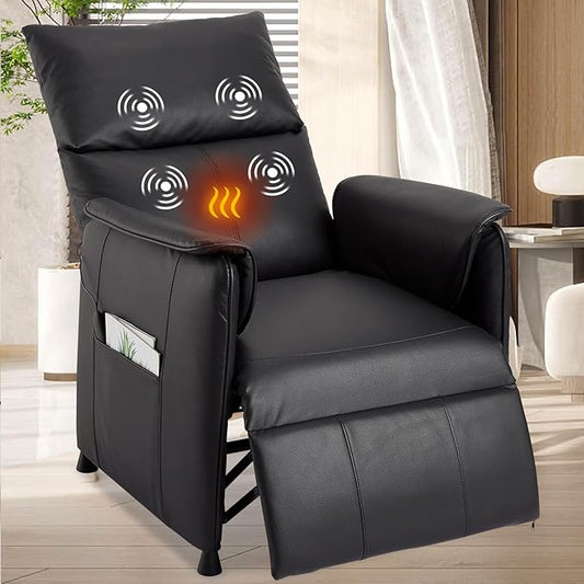 Electric Recliner Chair with Heat and Massage Power Recliner Sofa Bed for Living Room Home Theater or Office Heated Recliner Adjustable PU Leather Massage Chair Remote Control Black