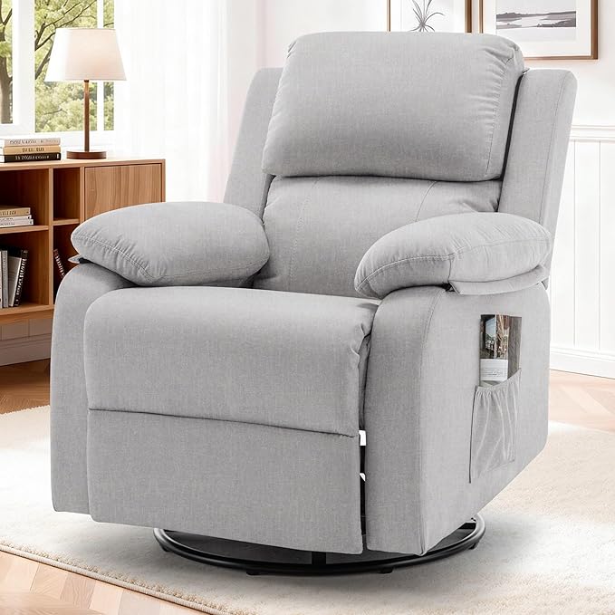 Recliner Chair 360 Swivel Rocker Chair for Adults Small Rocking Recliner for Small Spaces Upholstered Fabric Glider Recliner Nursery