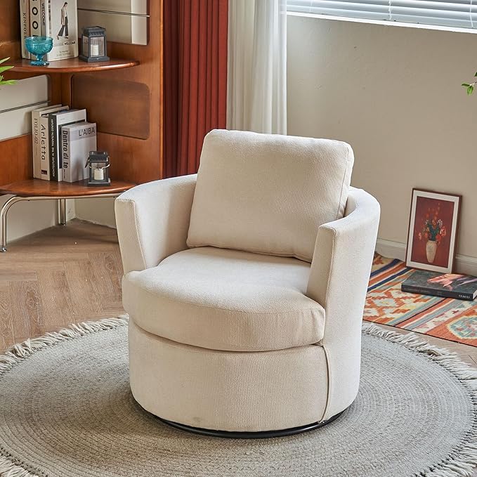 Swivel Accent ChairModern Comfy Round 360°Swievl Club ChairSwivel Barrel Chair for Living RoomBedroomHotelOfficeBeige