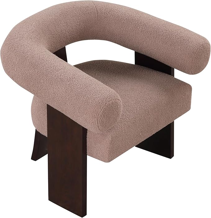 Generic The Curved Wishbone Frame Accent Chair Velvet for Living Room Light Brown