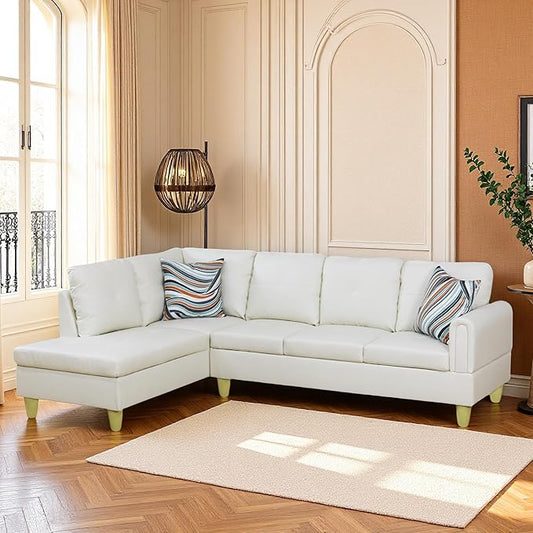 L Shaped Couch Sectional Couches with Chaise 3 Pieces Modular Convertible Sofa for Living Room Furniture Sets and Small Apartment Faux Leather White